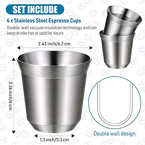 4 Pieces Stainless Steel Espresso Cups 2.7 oz 80 ml Double Wall Insulated Cups Heat Resistant Espresso Coffee Cups Unbreakable Stemless Tumbler Small Cup for Indoor or Outdoor Events Picnics Party