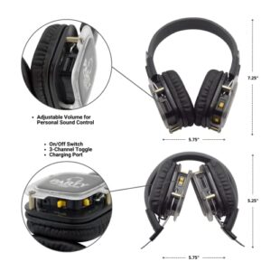 Silent Disco Headphones | 3 Channel Foldable Design with Light Up Features | Personal Volume Control & Memory Foam Ear Pads | Rechargeable | RF Frequency | Transmitter Not Included