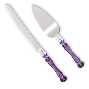 homi styles cake knife and server - wedding cake knife set - serving set for receptions, birthdays - cake cutting set - match the color to your event theme - cake knife and cutter (purple)