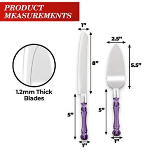 Homi styles Cake Knife and Server - Wedding Cake Knife Set - Serving Set for Receptions, Birthdays - Cake Cutting Set - Match the Color to Your Event Theme - Cake Knife and Cutter (Purple)