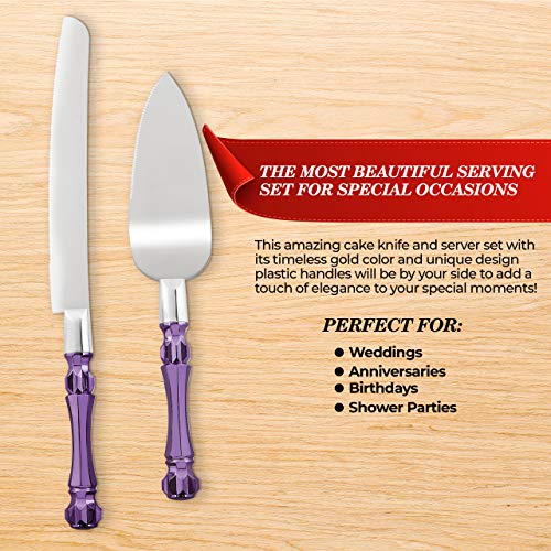 Homi styles Cake Knife and Server - Wedding Cake Knife Set - Serving Set for Receptions, Birthdays - Cake Cutting Set - Match the Color to Your Event Theme - Cake Knife and Cutter (Purple)