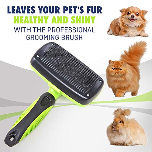 Rexipets Self Cleaning Slicker Brush- for Dogs, Cats & Pets-One Click Cleaning Function-Gentle & Effective Cat, Pet & Dog Hair Remover-Dog Grooming Accessories for Small, Medium & Large Dogs