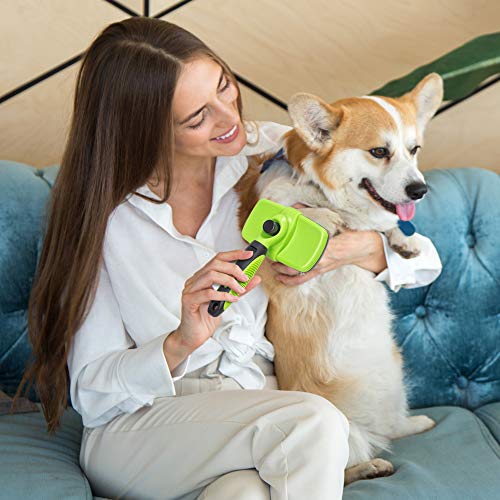 Rexipets Self Cleaning Slicker Brush- for Dogs, Cats & Pets-One Click Cleaning Function-Gentle & Effective Cat, Pet & Dog Hair Remover-Dog Grooming Accessories for Small, Medium & Large Dogs