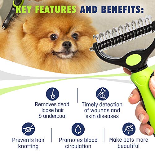 Rexipets Pet Dematting Grooming Set- 2 Sided Undercoat Rake + Grooming Comb For Dogs And Pets- Safe And Easy Mats & Tangles Removing