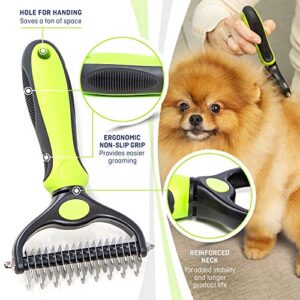 Rexipets Pet Dematting Grooming Set- 2 Sided Undercoat Rake + Grooming Comb For Dogs And Pets- Safe And Easy Mats & Tangles Removing