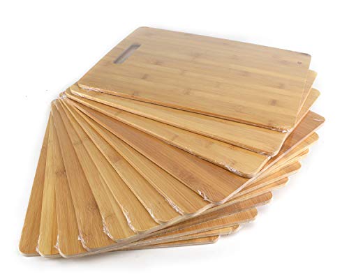 (Set of 12) 15"X11" Bulk Plain Bamboo Cutting Board | For Customized, Personalized Engraving Purpose | Wholesale Premium Bamboo Board (With Handle)