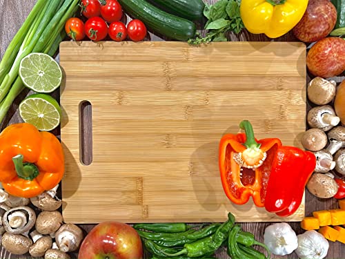 (Set of 12) 15"X11" Bulk Plain Bamboo Cutting Board | For Customized, Personalized Engraving Purpose | Wholesale Premium Bamboo Board (With Handle)