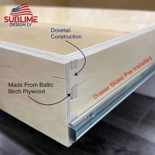 Sublime Design | Pull Out Tray | Baltic Birch Drawer for Kitchen Cabinets | Slide Out Shelves | Roll Out Cabinet Organizer (27" WIDE)