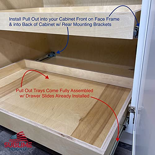 Sublime Design | Pull Out Tray | Baltic Birch Drawer for Kitchen Cabinets | Slide Out Shelves | Roll Out Cabinet Organizer (27" WIDE)