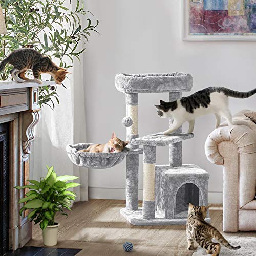 Topeakmart Cat Tree 33in Cat Tower Plush Cover with Condo, Platform & Basket for Indoor Kittens