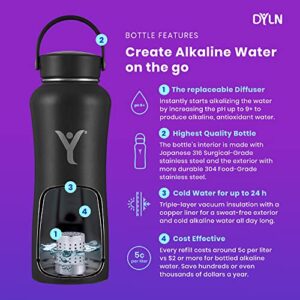 DYLN 32 oz Alkaline Water Bottle | Creates Premium Water up to 9+ pH | Keeps Cold for 24 Hours | Vacuum Insulated 316 Stainless Steel | Wide Mouth Cap | Galaxy Blue, 32 oz (950 mL)