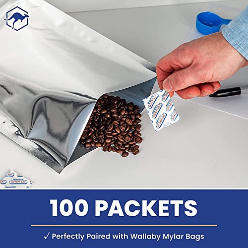 Wallaby 400cc Oxygen Absorbers for Long Term Food Storage 100 count (10х Packs of 10) Bulk - FDA Food Grade Packs for Vacuum Mylar Bags, Airtight Containers Flour Sugar Cereals, Freeze Dryers & Dehydrators
