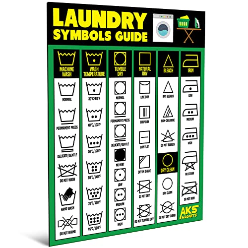 Laundry Symbols Guide Magnet - Extra Large Easy to Read 8.5” x 11” Clothing Care Instruction Cheat Sheet – Washing, Drying, Ironing & Bleaching Accessory - Functional Modern Laundry Room Art Decor