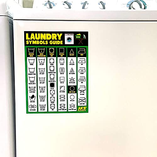 Laundry Symbols Guide Magnet - Extra Large Easy to Read 8.5” x 11” Clothing Care Instruction Cheat Sheet – Washing, Drying, Ironing & Bleaching Accessory - Functional Modern Laundry Room Art Decor
