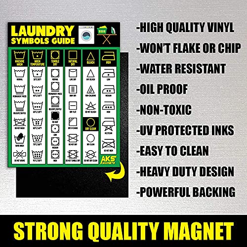 Laundry Symbols Guide Magnet - Extra Large Easy to Read 8.5” x 11” Clothing Care Instruction Cheat Sheet – Washing, Drying, Ironing & Bleaching Accessory - Functional Modern Laundry Room Art Decor