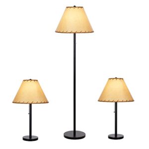 Catalina Lighting 22972-000 Rustic Cabin Lodge 3-Piece Table & Floor Lamp Set with Pull Chain, LED Bulb Included, 58", Dark Bronze Solid Shade