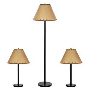 catalina lighting 22972-000 rustic cabin lodge 3-piece table & floor lamp set with pull chain, led bulb included, 58", dark bronze solid shade