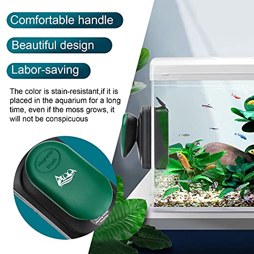 AQQA Magnetic Aquarium Cleaner Brush,Fish Tank Algae Cleaning Tool,Floating with Handle Scratch-Free,2 Detachable Scraper Suitable Glass and Acrylic Tank