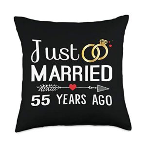 couple 55 years anniversary gifts just married 55 years ago couple 55th wedding anniversary throw pillow, 18x18, multicolor