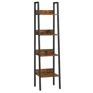 vasagle bookshelf, 4-tier ladder shelf, freestanding storage shelves, for home office living room bedroom kitchen, steel frame, simple assembly, industrial, rustic brown and black ulls108b01