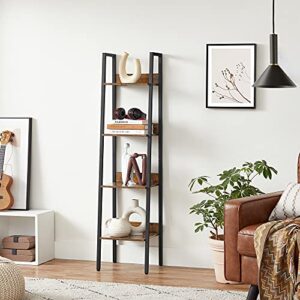 VASAGLE Bookshelf, 4-Tier Ladder Shelf, Freestanding Storage Shelves, for Home Office Living Room Bedroom Kitchen, Steel Frame, Simple Assembly, Industrial, Rustic Brown and Black ULLS108B01