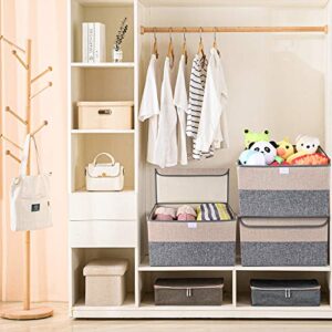 E-MANIS Storage Bins with Lids set of 3 Foldable Storage Boxes with Lids Storage Baskets Storage Containers Organizers with for Toys,Clothes and Books Grey and Beige