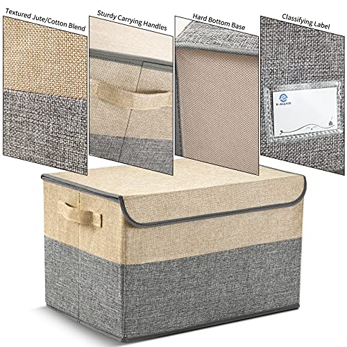 E-MANIS Storage Bins with Lids set of 3 Foldable Storage Boxes with Lids Storage Baskets Storage Containers Organizers with for Toys,Clothes and Books Grey and Beige