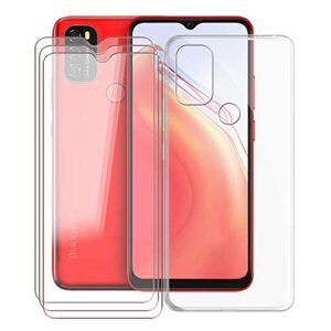 phone case for blackview a70 (6.52"), with [3 x tempered glass protective film], kjyf clear soft tpu shell ultra-thin [anti-scratch] [anti-yellow] case for blackview a70 - clear