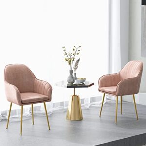 Giantex Modern Dining Chairs Set of 2 - Upholstered Arm Dining Chair with Steel Legs, Thick Sponge Seat, Non-Slipping Pads, Modern Leisure Chair for Dining Room, Living Room, Bedroom, Pink