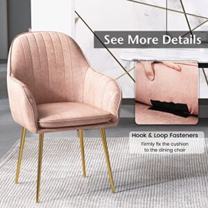 Giantex Modern Dining Chairs Set of 2 - Upholstered Arm Dining Chair with Steel Legs, Thick Sponge Seat, Non-Slipping Pads, Modern Leisure Chair for Dining Room, Living Room, Bedroom, Pink