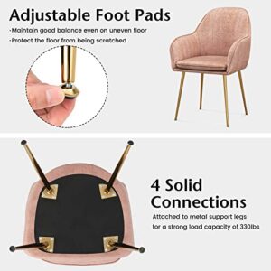 Giantex Modern Dining Chairs Set of 2 - Upholstered Arm Dining Chair with Steel Legs, Thick Sponge Seat, Non-Slipping Pads, Modern Leisure Chair for Dining Room, Living Room, Bedroom, Pink