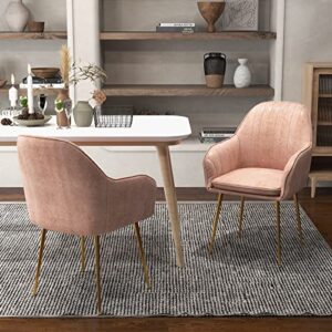 Giantex Modern Dining Chairs Set of 2 - Upholstered Arm Dining Chair with Steel Legs, Thick Sponge Seat, Non-Slipping Pads, Modern Leisure Chair for Dining Room, Living Room, Bedroom, Pink