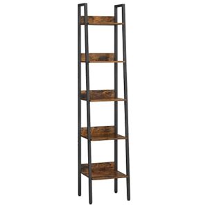 vasagle bookshelf, 5-tier narrow book shelf, ladder shelf for home office, living room, bedroom, kitchen, rustic brown and black ulls109b01