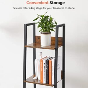 VASAGLE Bookshelf, 5-Tier Narrow Book Shelf, Ladder Shelf for Home Office, Living Room, Bedroom, Kitchen, Rustic Brown and Black ULLS109B01