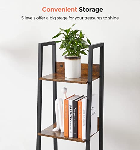 VASAGLE Bookshelf, 5-Tier Narrow Book Shelf, Ladder Shelf for Home Office, Living Room, Bedroom, Kitchen, Rustic Brown and Black ULLS109B01