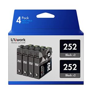 Uniwork Remanufactured Ink Cartridge Replacement for Epson 252XL 252 XL T252XL use for Workforce WF-3640 WF-3620 WF-7110 WF-7710 WF-7720 WF-7620 Printer Tray (4 Black)