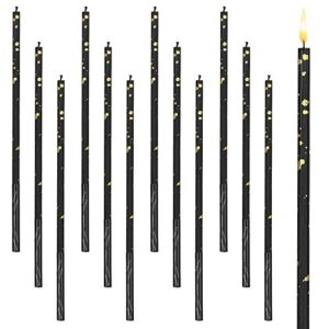 nuanchu 12 pieces birthday cake candles long thin holiday candles for wedding birthday anniversary graduation retirement party festivals cake decorations (black and gold)