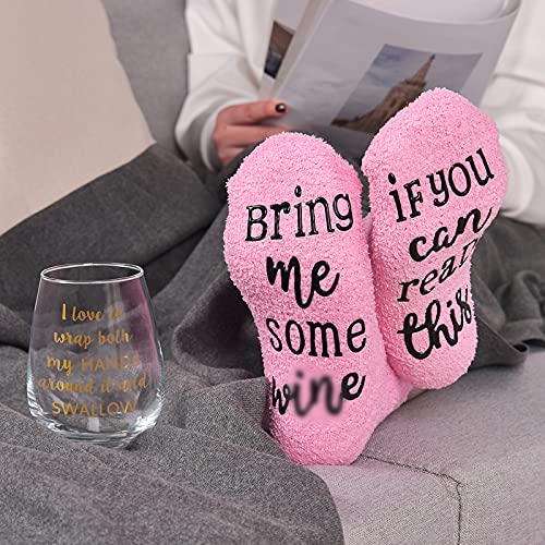 I Love Wrap Both My Hands Around It and Swallow It Stemless Wine Glass with Cupcake Wine Socks and Bottle Opener - Funny Wine Glass Gift for Women, Friends, Sisters, Girls, Wine Lover, Mom 15Oz