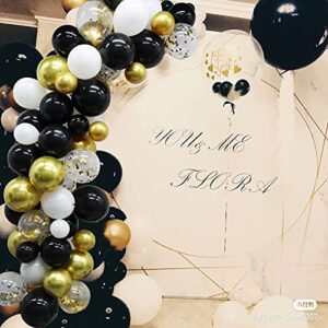 123 Pack Gold Black Balloon Arch Garland Kit, White Gold Black Confetti Balloons for Graduation Party Wedding Birthday Baby Shower Decorations