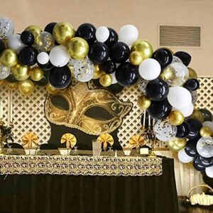 123 Pack Gold Black Balloon Arch Garland Kit, White Gold Black Confetti Balloons for Graduation Party Wedding Birthday Baby Shower Decorations