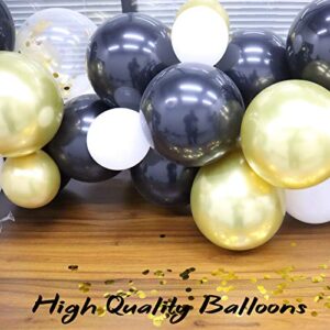 123 Pack Gold Black Balloon Arch Garland Kit, White Gold Black Confetti Balloons for Graduation Party Wedding Birthday Baby Shower Decorations