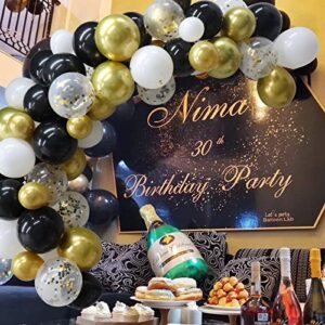 123 Pack Gold Black Balloon Arch Garland Kit, White Gold Black Confetti Balloons for Graduation Party Wedding Birthday Baby Shower Decorations