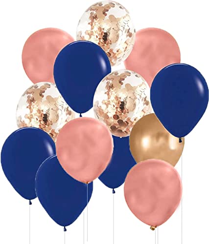 Navy Blue Rose Gold Confetti Balloons 20pcs for Birthday Party Decorations for Women/Navy Rose Gold Latex Balloons for Wedding/Baby Shower Navy Pink Gender Reveal Party Decorations