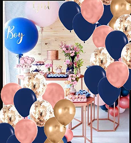 Navy Blue Rose Gold Confetti Balloons 20pcs for Birthday Party Decorations for Women/Navy Rose Gold Latex Balloons for Wedding/Baby Shower Navy Pink Gender Reveal Party Decorations