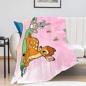 Ba-m-bi Cartoon Flannel Fleece Throw Blanket, Cozy Plush Soft Bedspreads for Adults, Blankets Warm 40x50Inch for Bed, Sofa, Living Room, Study Room