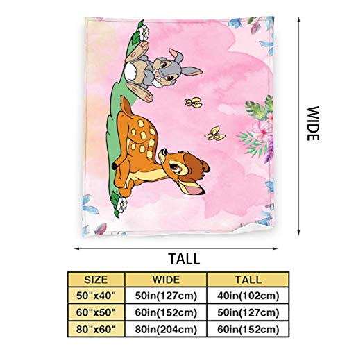 Ba-m-bi Cartoon Flannel Fleece Throw Blanket, Cozy Plush Soft Bedspreads for Adults, Blankets Warm 40x50Inch for Bed, Sofa, Living Room, Study Room