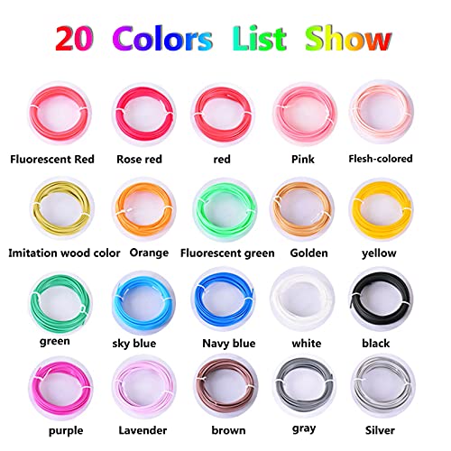 3D Pen Filament PLA,1.75mm PLA Filament Pack of 20 Colors,Each Color 16.4 Feet Total 328 Feet,No Smells Filament for Most High Temperature 3D Pen and 3D Printer