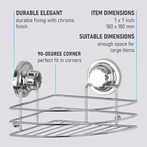 EDNA HOME Shower Corner Caddy with Vacuum Suction Cups, Shower Organizer, Rustproof Chrome Storage Basket, Bathroom Holder for Shampoo, Gel, Conditioner, Made in Europe