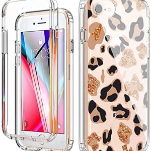 YiYiYaYa for iPhone SE 2022 Case, iPhone SE 2020 Case with Built in Screen Protector, Clear Floral Pattern for Girls Women, Full Body Shockproof Case for iPhone 6/6S/7/8/SE 2020/2022 Golden Leopard