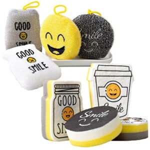 mtzrfll smiley scrub sponges, non-scratch kitchen cleaning sponges, multi-purpose microfiber dishwashing sponge for dishes (8 pack)